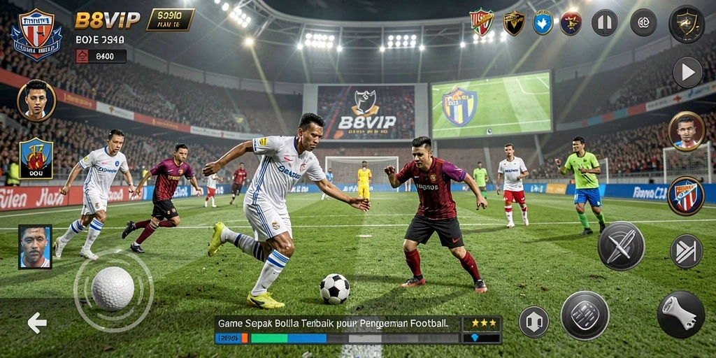 Tampilan gameplay B8VIP yang intens dan mengasyikkan dalam pertandingan sepak bola.