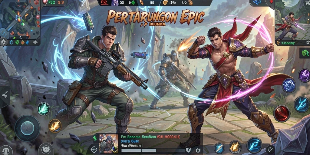 Gameplay seru F32 dengan aksi MOBA yang intens.