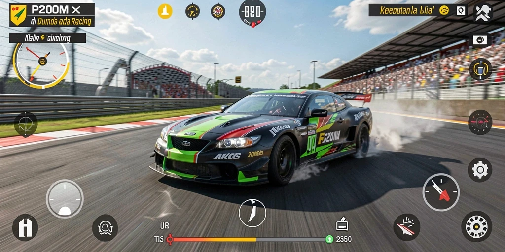 Tampilan gameplay P200M yang seru dan penuh aksi di arena balapan.