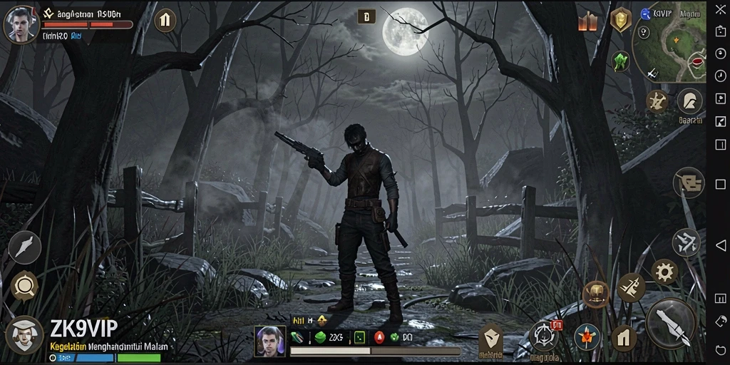 Screenshot gameplay ZK9VIP menampilkan suasana horor yang mencekam.